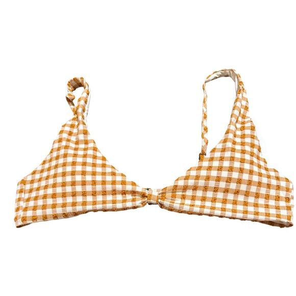 NWT Andie Swim‎ Women Bikini Top Brown Tan White Cream Gingham Size XL Textured - Picture 1 of 4